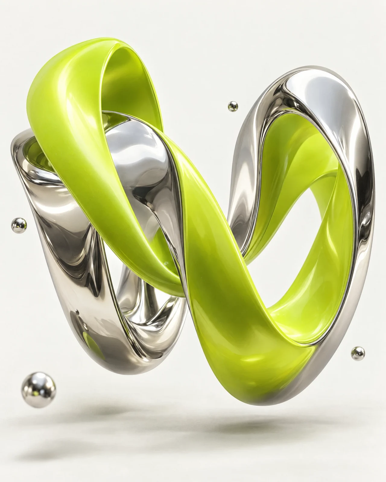 Interlocking lime and chrome ribbons representing digital transformation
